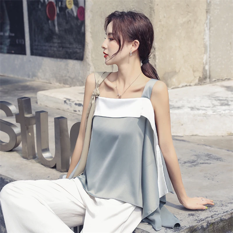 

2021 New Summer Elegant Women Blouses Vintage Irregular Casual Shirts Female Off Shoulder Patchwork Loose Office Lady Tops