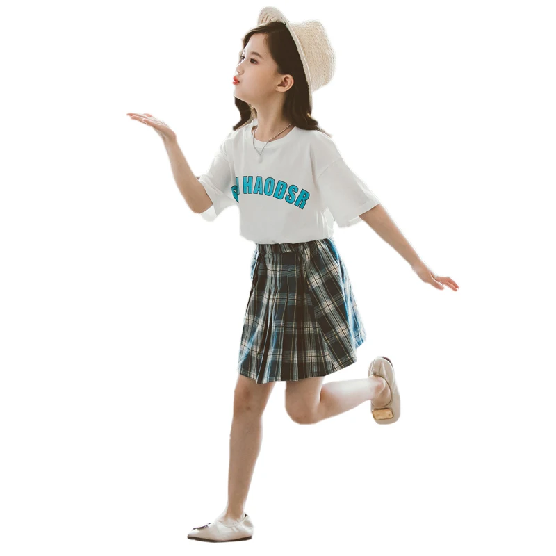 2020 Детская летняя футболка с короткими рукавами для маленьких девочек Топы + юбка