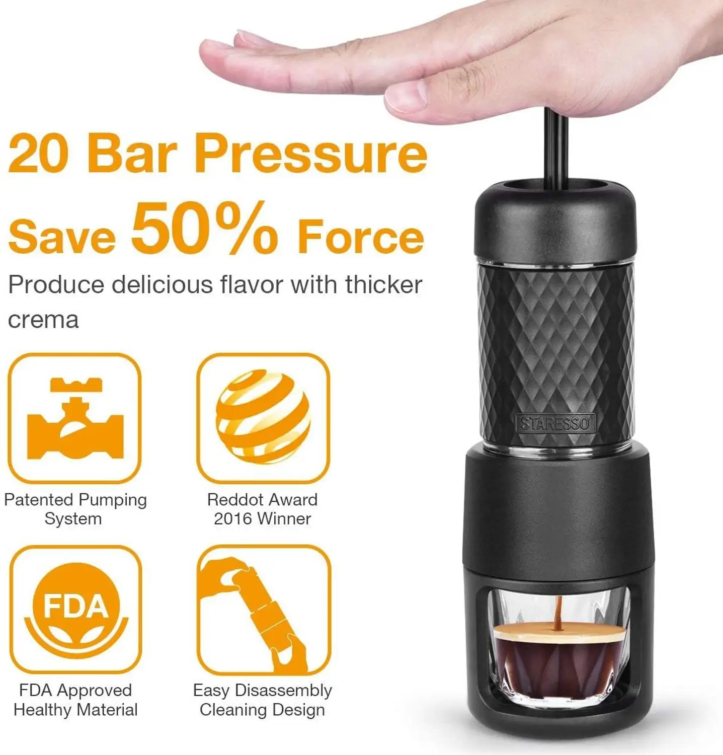 

Staresso SP200 Portable Espresso Maker brew coffee capsules machine great for hikers campers travelers and white-collar workers