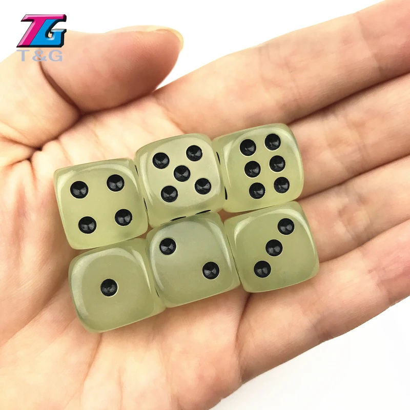 16 мм светящийся набор игральных костей с сумкой 6 шт./компл. пластиковый азартный