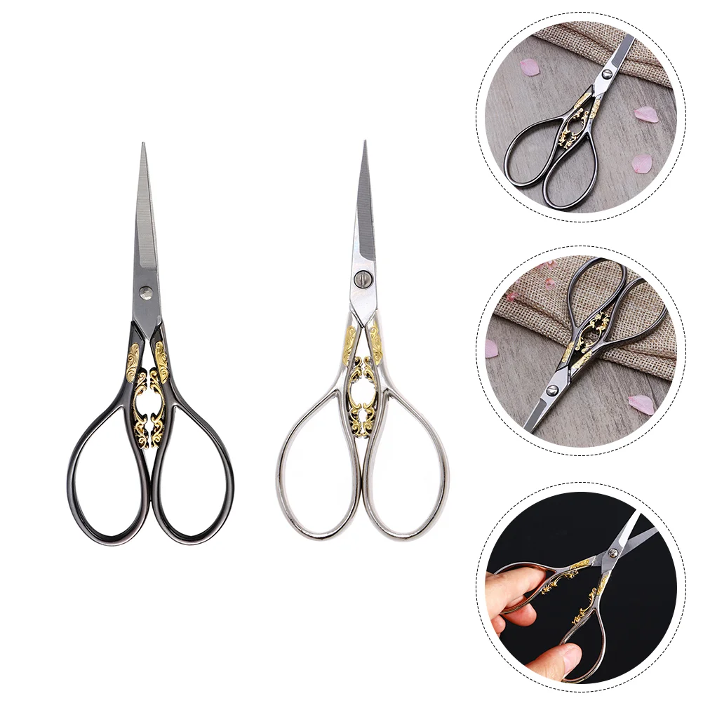 2Pcs Antique Style Sewing Scissor Tailor Scissor Portable Embroidery Craft Scissor