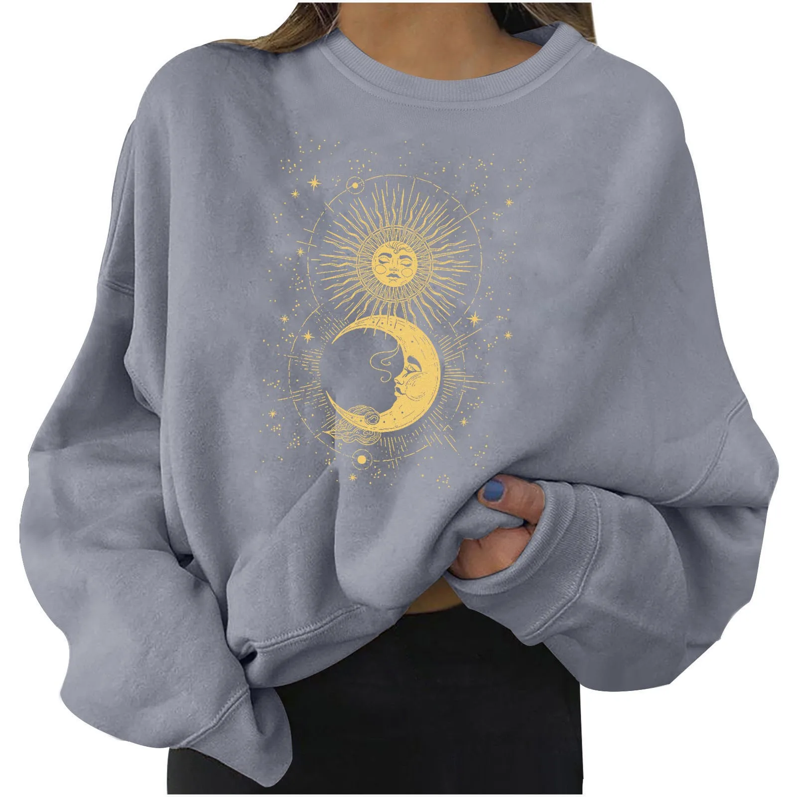 Свободный Женский пуловер с длинным рукавом толстовки свитшот принтом туника