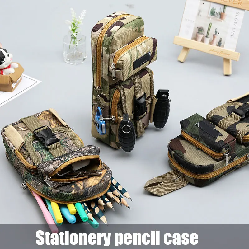 

Камуфляжный длинный тонкий чехол для карандашей, Большой Вместительный держатель для ручек для мальчиков, детский крутой Органайзер на мол...