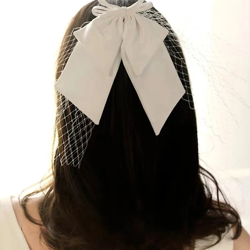 Белый атласный бант аксессуары для волос свадебные невесты украшение фотосъемки