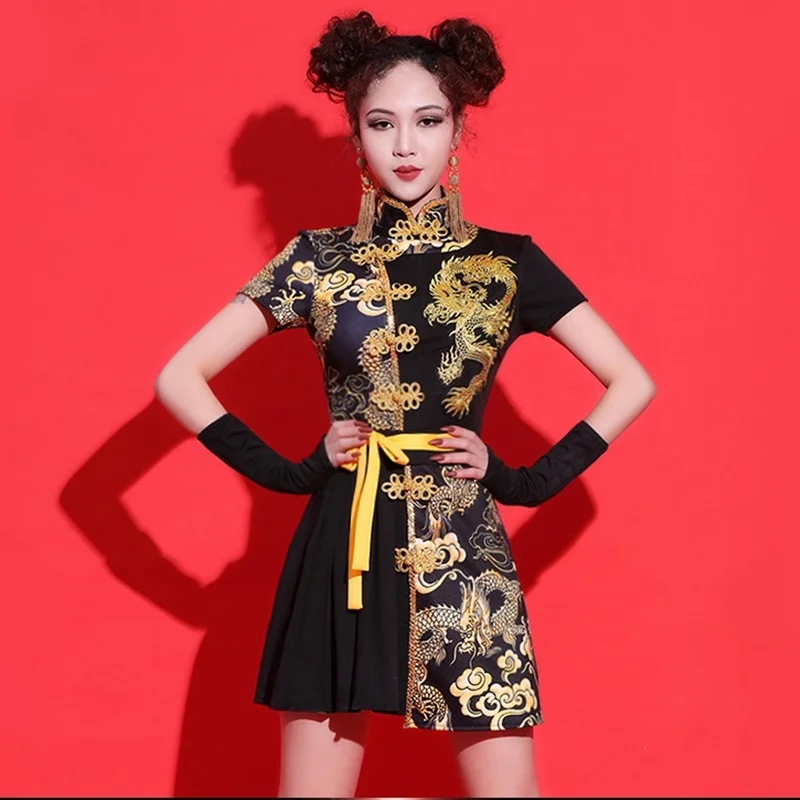 

Sexy Chinese Style Clothing Women 2 Piece Set Mandarin Collar Festival Outfit Tang Suit Asian Cheongsam Stage Outfits