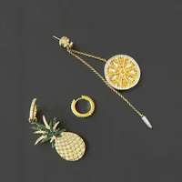s925 sterling silver asymmetric pineapple original single orange fruit earrings cute personality all match luxury monaco jewelry