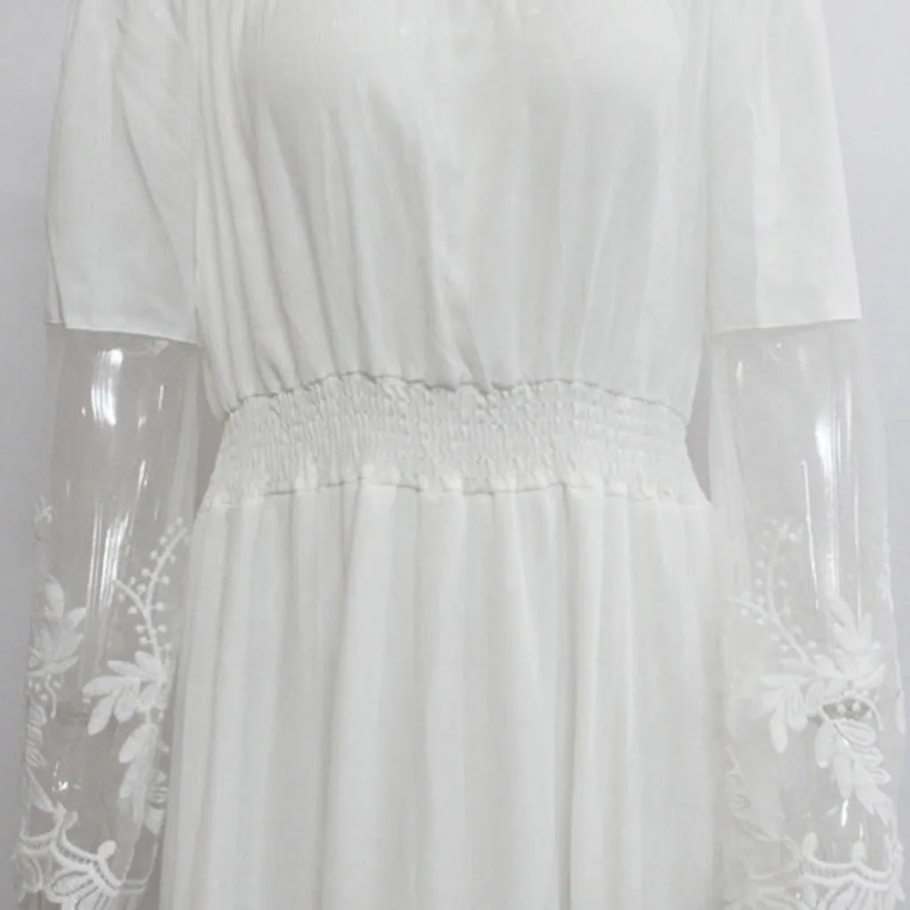 Женское кружевное платье без бретелек летнее богемное с коротким рукавом 2019 |