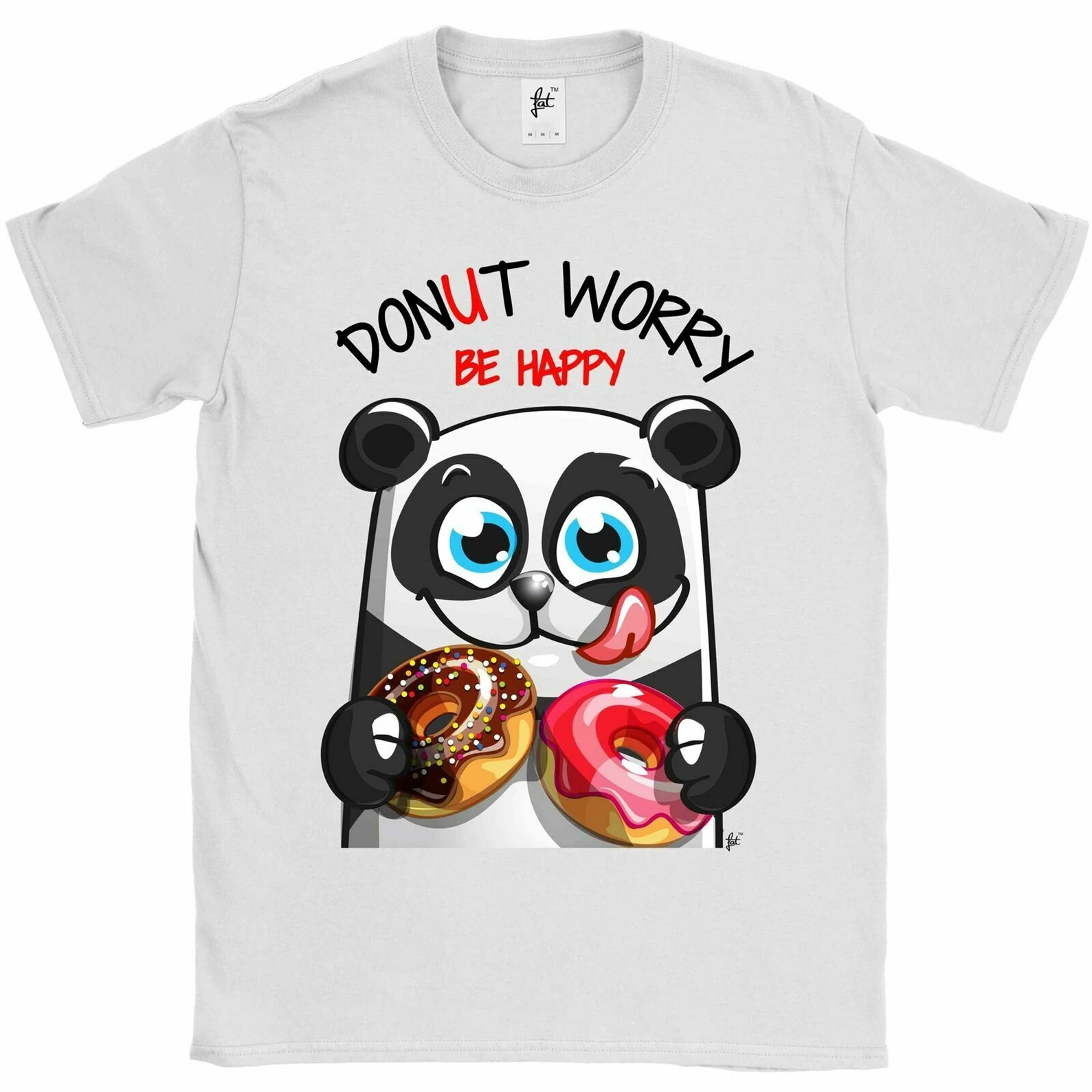 Мужская футболка с пончиком принтом в виде улыбающейся панды и пончиков