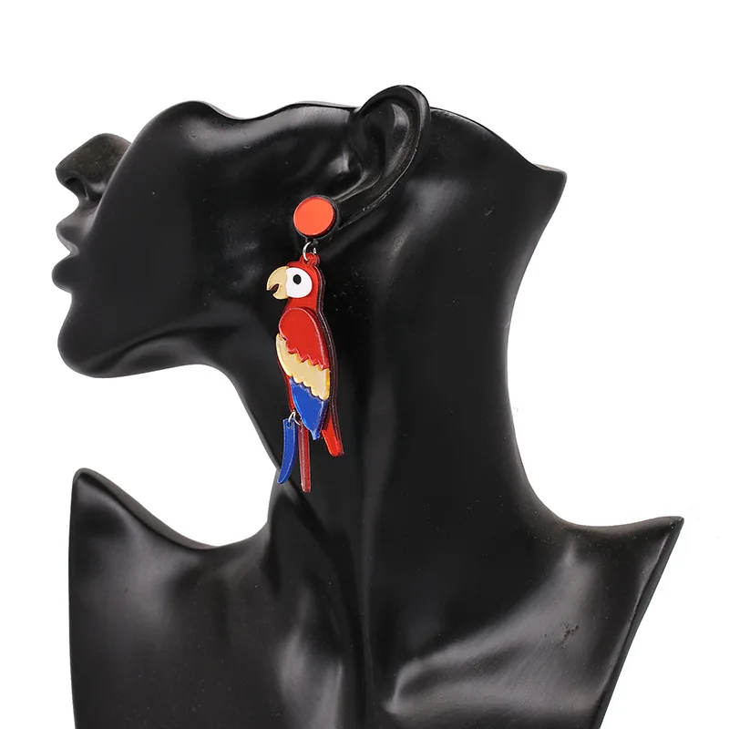 

Cute Colourful Parrot Earrings Punk Exaggerated Acrylic Feather Birds Long Pendant Drop Earrings Jewellry Party Gift