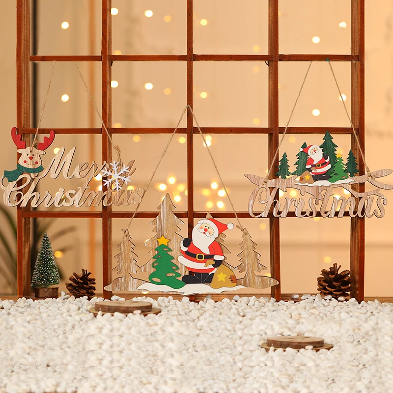 Деревянные рождественские украшения 2020 для елки Санта-Клаус снеговик олень