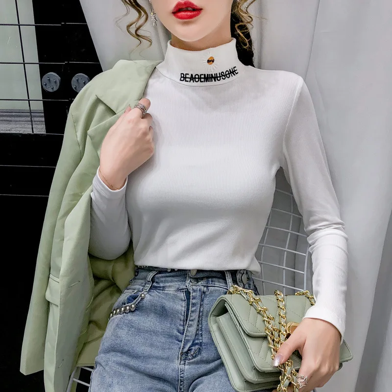 Маленькая Маргаритка Корейская Осенняя водолазка футболки для женщин 2022 зимняя