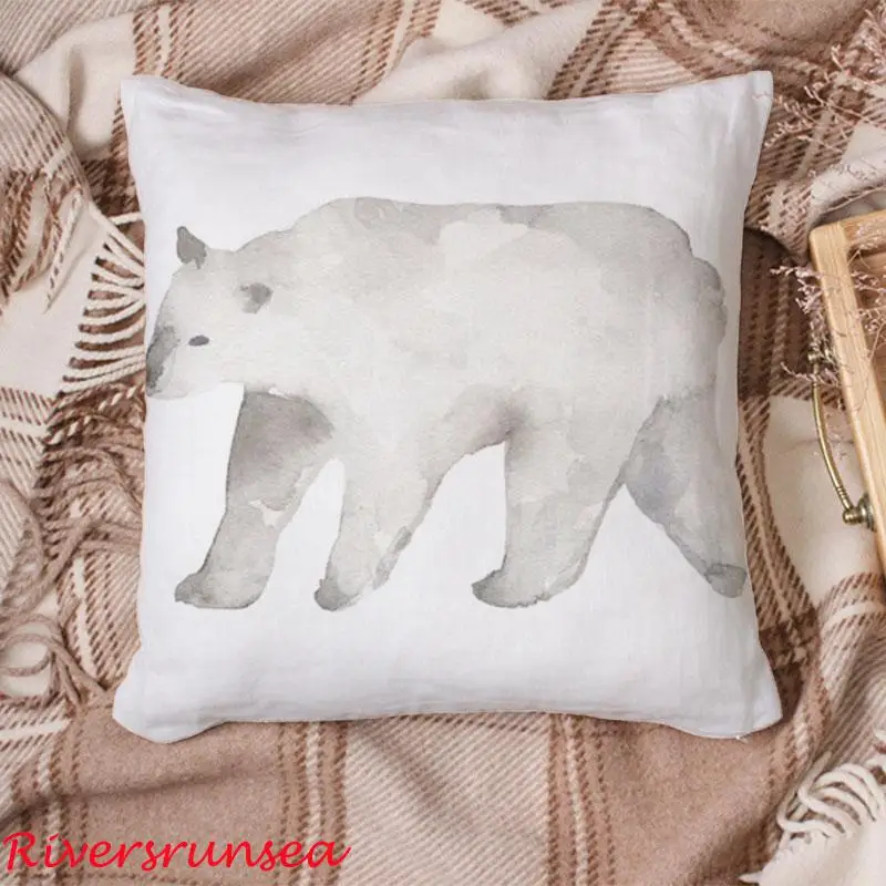 Nordic Style Decoration Deer Pillow Hand Animal Watercolor Ink Forest Fox Cushion Christmas Tree For Creative Living Room Chair | Дом и сад