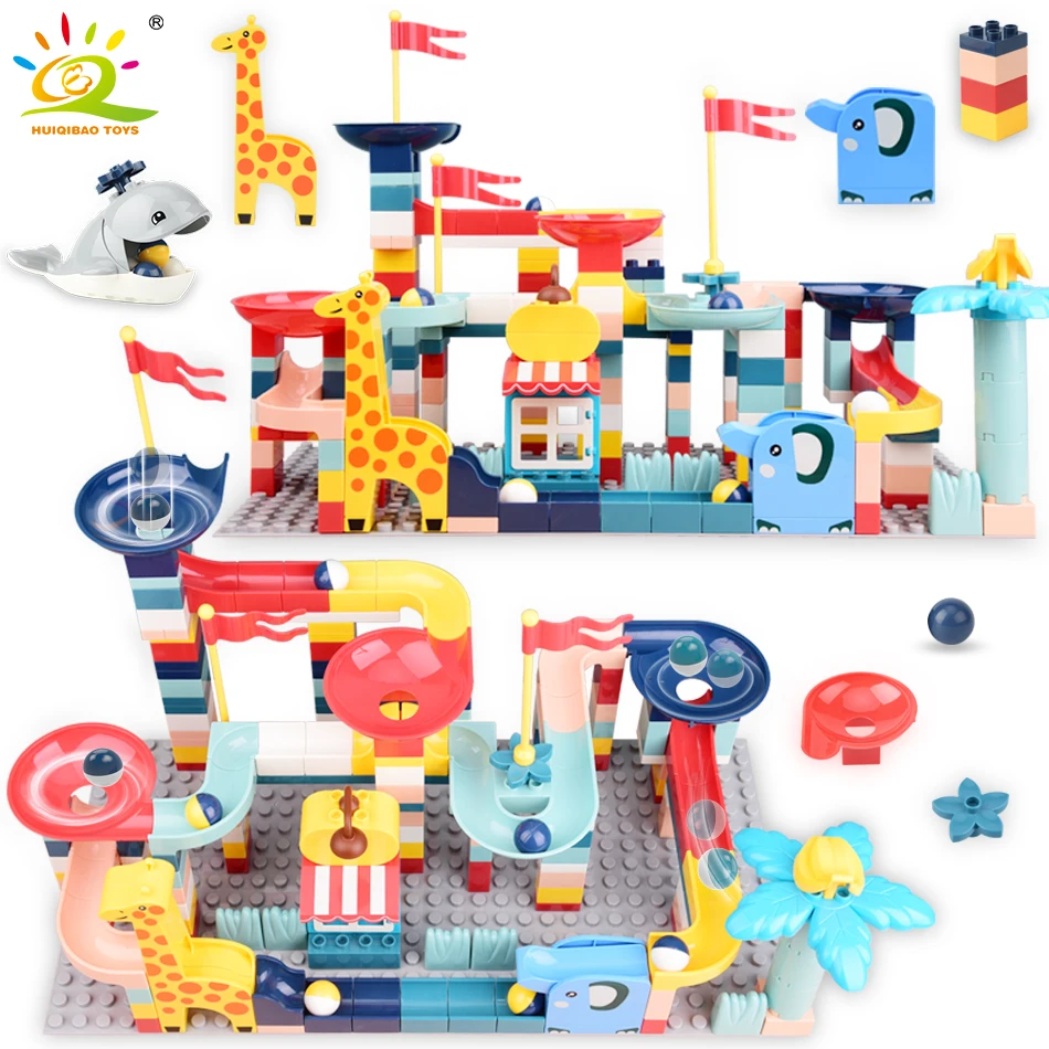 HUIQIBAO DIY мраморные шары трек Гонки Беговые Строительные блоки Друзья городской