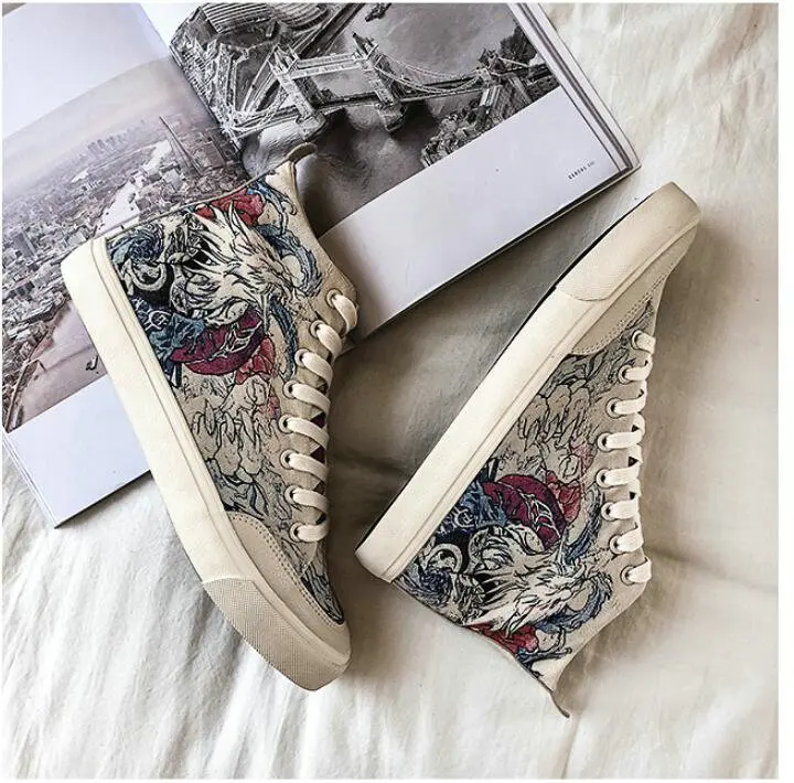 New Spring High Top Men Casual Vulcanize Shoes Boy Fashion Breathable Canvas Sneakers Graffiti Maker Comfortable Shoes A317