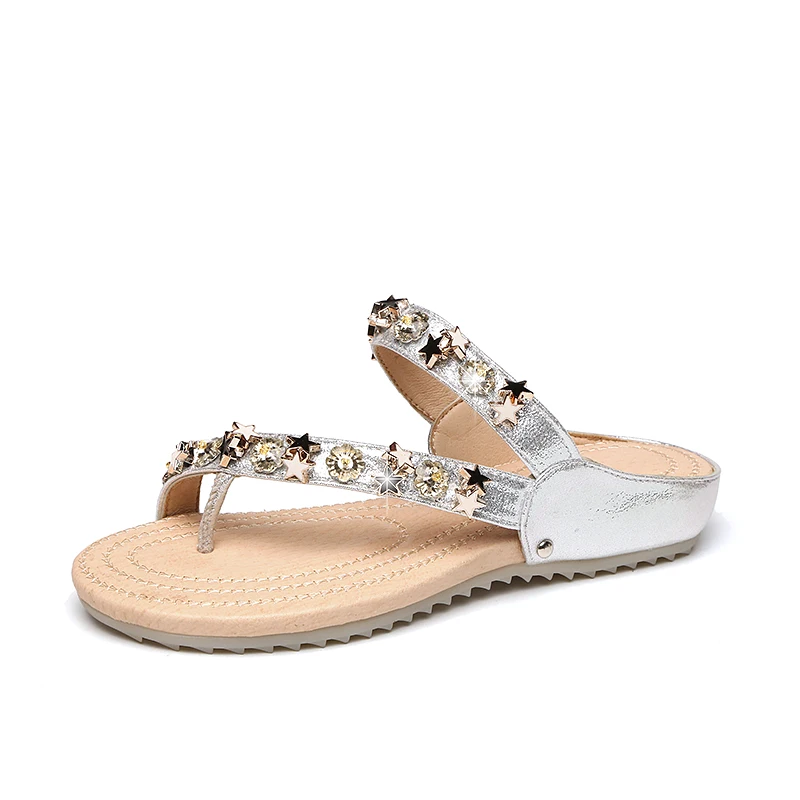 Женские шлепанцы со стразами модные крутые женские шлёпанцы на плоской подошве