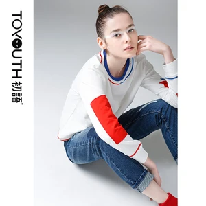 Женская хлопковая рубашка с длинным рукавом, круглым вырезом