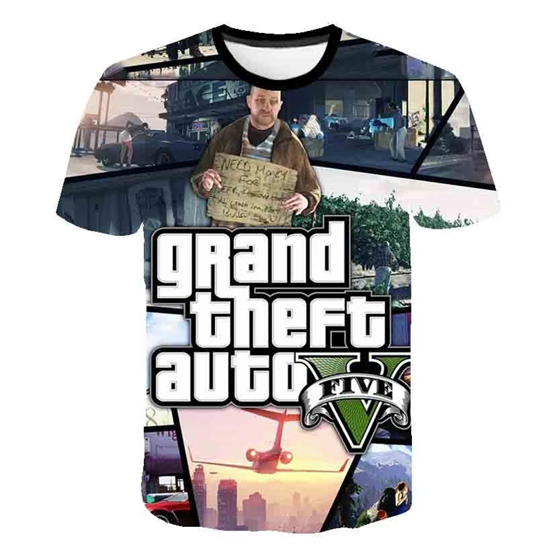 

Camiseta de manga corta con estampado de Grand Theft Auto 5 para niños y niñas, camisa de manga corta con estampado 3D de Gta