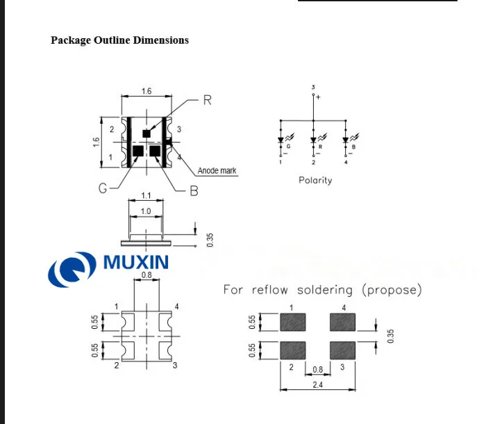 BGR SMD 0603 RGB общий анод Led 0606 LED 100 шт./лот диод 4-Bin РАЗМЕР: 1 6*1 6*0 55 мм цветной