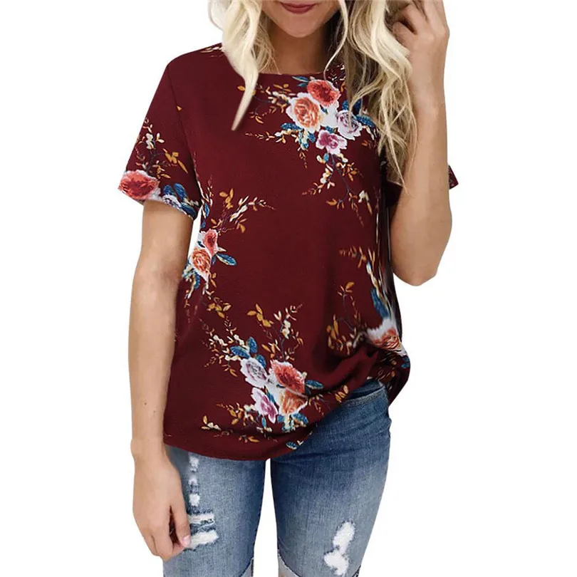 

INDJXND Summer Fashion Floral Print Chiffon Blouse Pullover Ladies O-Neck Tops Women Short Sleeve Shirt Breathable XXXL Clothing