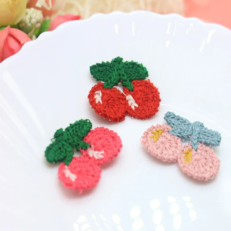 

Cartoon Knitted Cherry for Sewing on Scarf Shoes and Hats, Fur DIY Crafts, Hair Clip Accessories, 3*2.5cm, 30 PCs/Lot