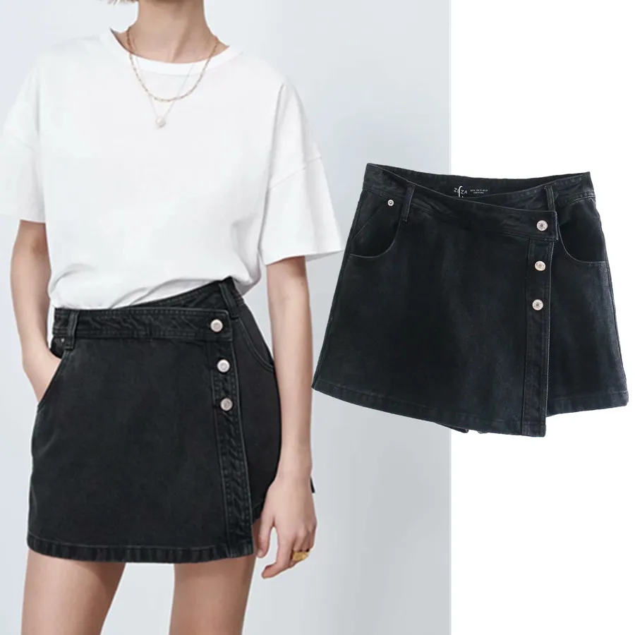 

Dave&Di A-line Mini England High Waist Single breasted Casual Culotte Faldas Mujer Moda 2021 Denim Skirt Women