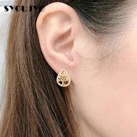 syoujyo hollow water drop stud earrings for women vintage natural zircon luxury wedding trend party fashion jewelry gold earring