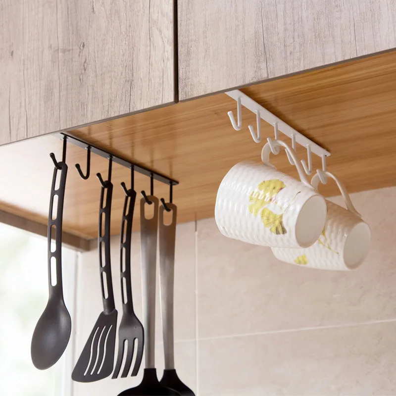 

6hooks Kitchen Organizer Rack Wardrobe Hook Storage Iron Metal Hook Removable And Easy To Disassemble