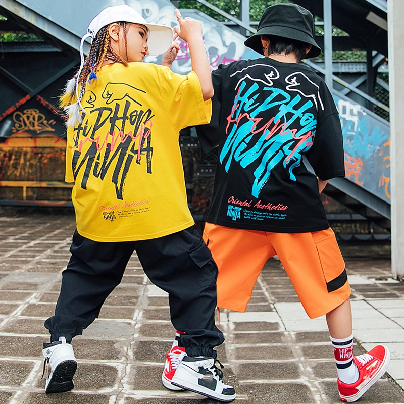 

Kids Modern Dance Hip Hop Clothing For Boys Children'S Day Jazz Street Dance Wear Short Sleeve Tops Shorts Rave Clothes 120-170