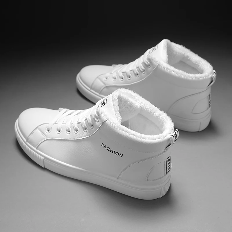 

Sneakers Women 2021 Autumn Winter Plush High Top Shoes White Sneakers High Quality PU Lace Up Increasing Height Shoes