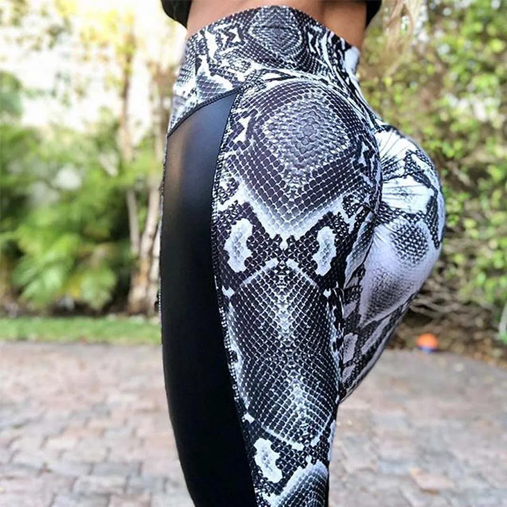 Snakeskin Pattern Yoga Pants Women High Waist Elastic Leggings Sport Fitness Feminina Tights Energy Seamless 2. | Спорт и