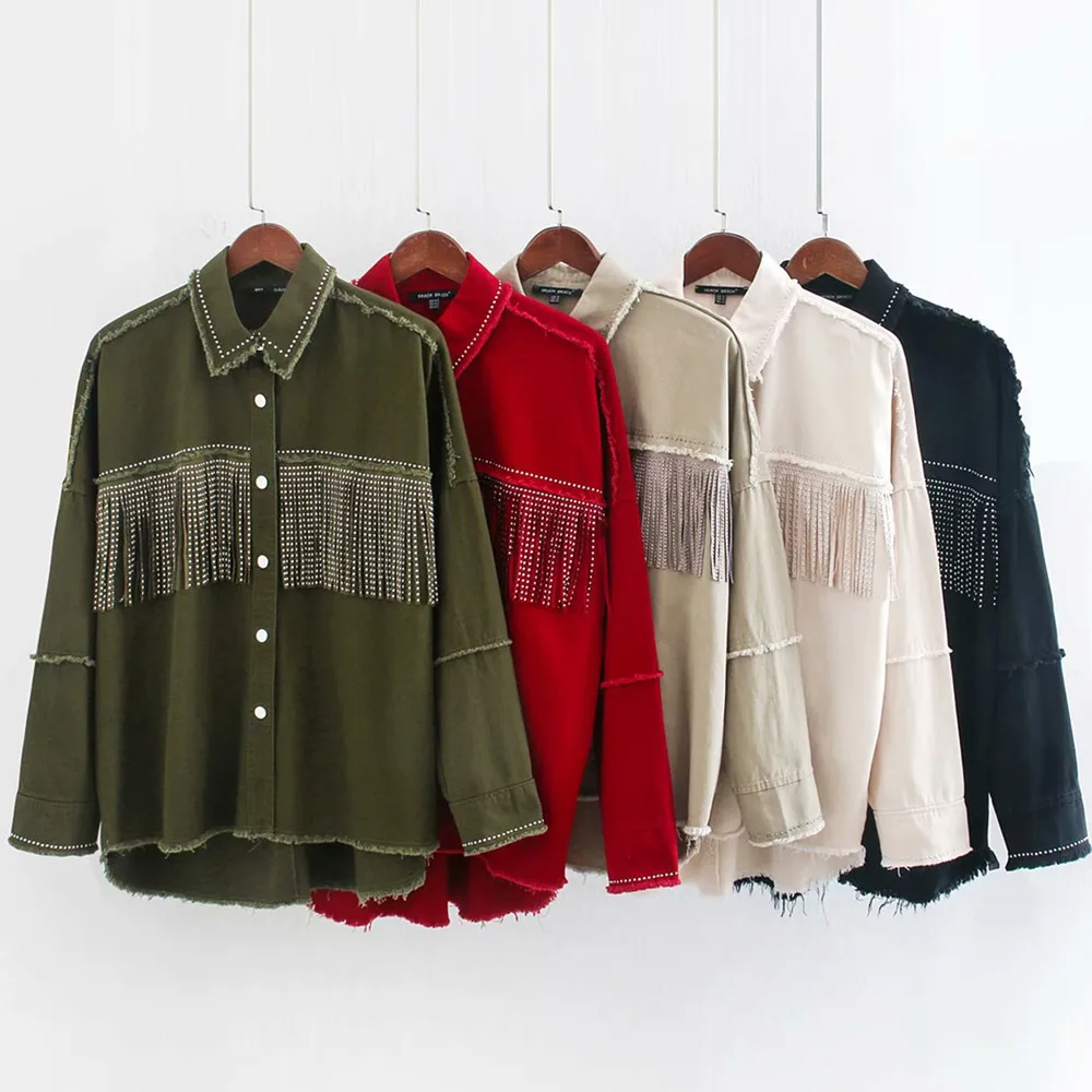 Женская джинсовая куртка с бахромой винтажная стильная Свободная из денима