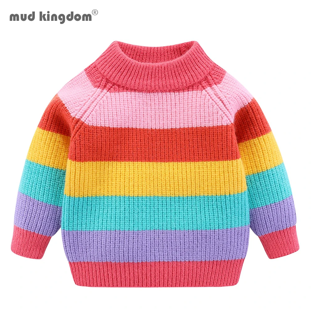 Mudkingdom/свитер для маленьких девочек Теплый пуловер в радужную полоску Милые