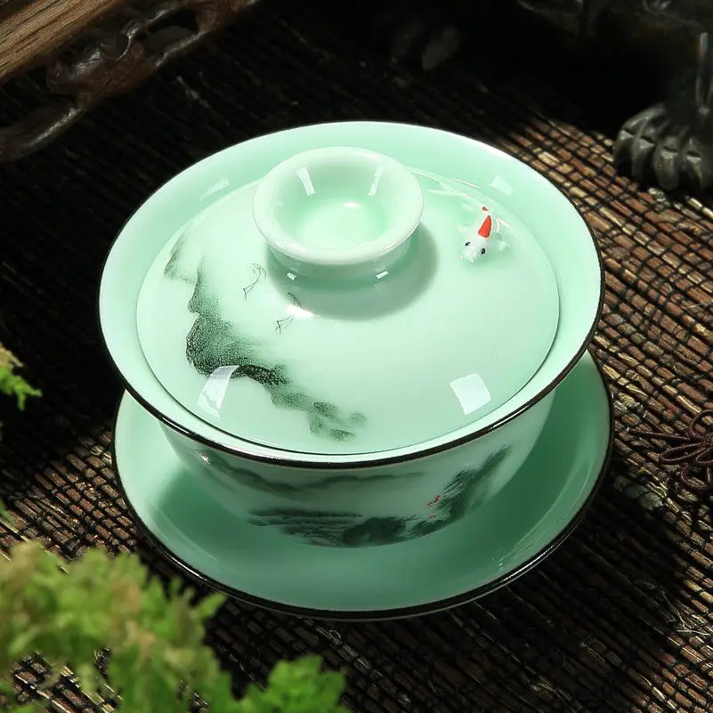 Набор чашек для чая Longquan Gaiwan фарфоровая чаша с цветочным рисунком ручной работы
