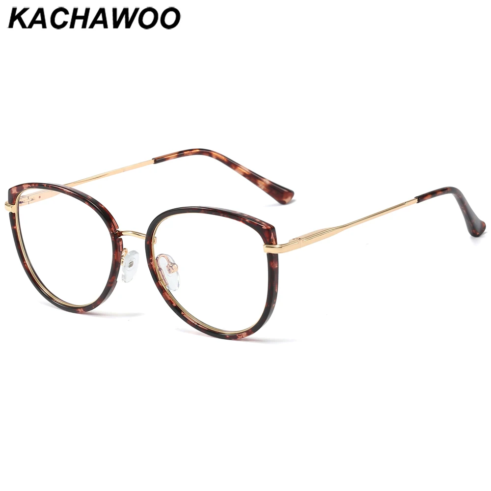 

Женские оптические очки Kachawoo кошачий глаз, очки с защитой от сисветильник, TR90, металлическая круглая оправа, женские модные аксессуары, леоп...