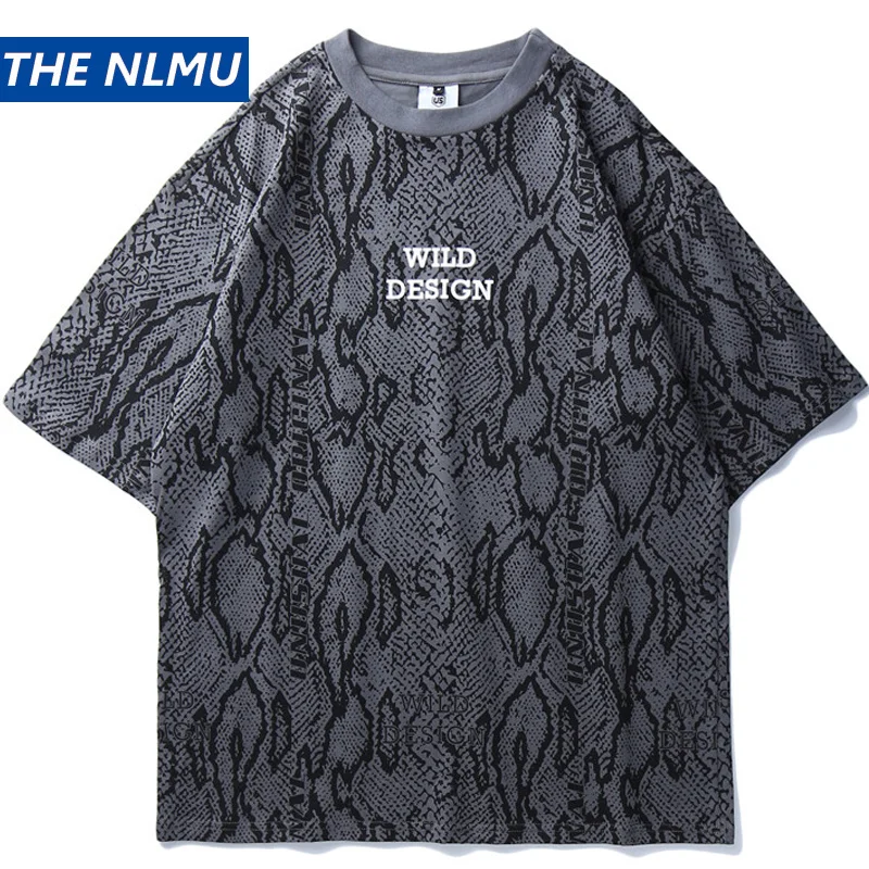 Футболка мужская оверсайз с принтом змеиной кожи винтажная тенниска в стиле хип