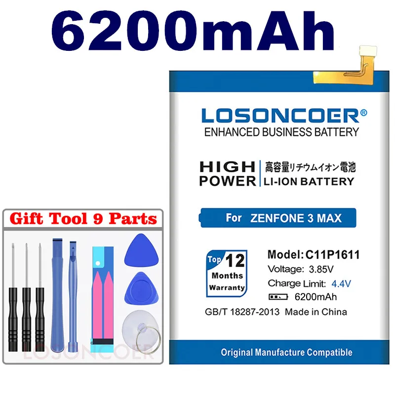 Аккумулятор LOSONCOER 6200 мАч C11P1611 для ASUS Zenfone 3 Max Z3 X008D X008DB PegASUS X008 ZC520TL Z01B сменный