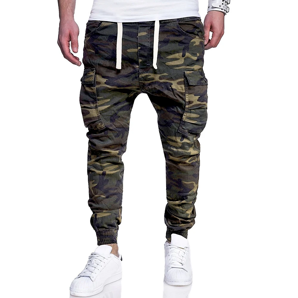 

Men Camouflage Print Tethered Casual Long Pants 2021 New Fashion Straight Pocket Army Green High Street Full Length Trouser D30