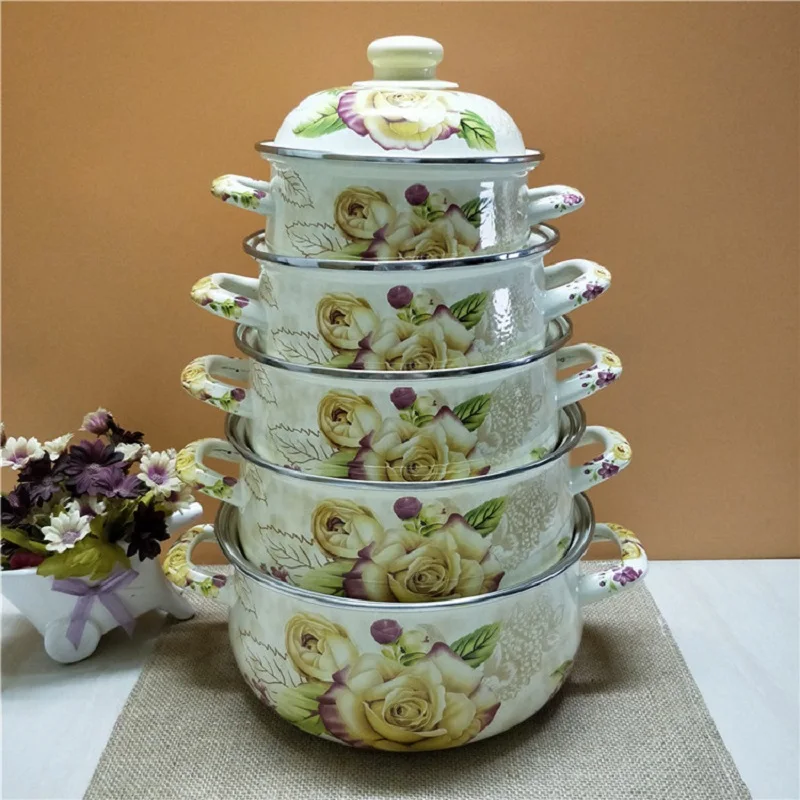 Фарфоровые эмалированные цветочные 5 кастрюль для супа розовый горшок жарки с