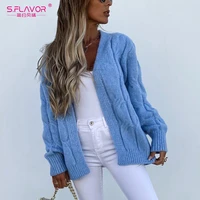 s flavor female cardigan long sleeve loose knitwear autumn casual outerwear women v neck fashion knitted sweater winter