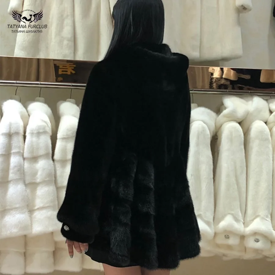 Tatyana furclub, настоящая шуба, Женская юбка, тонкая норковая шуба с меховым капюшоном, натуральная норковая шуба, натуральная Шуба, роскошные шубы