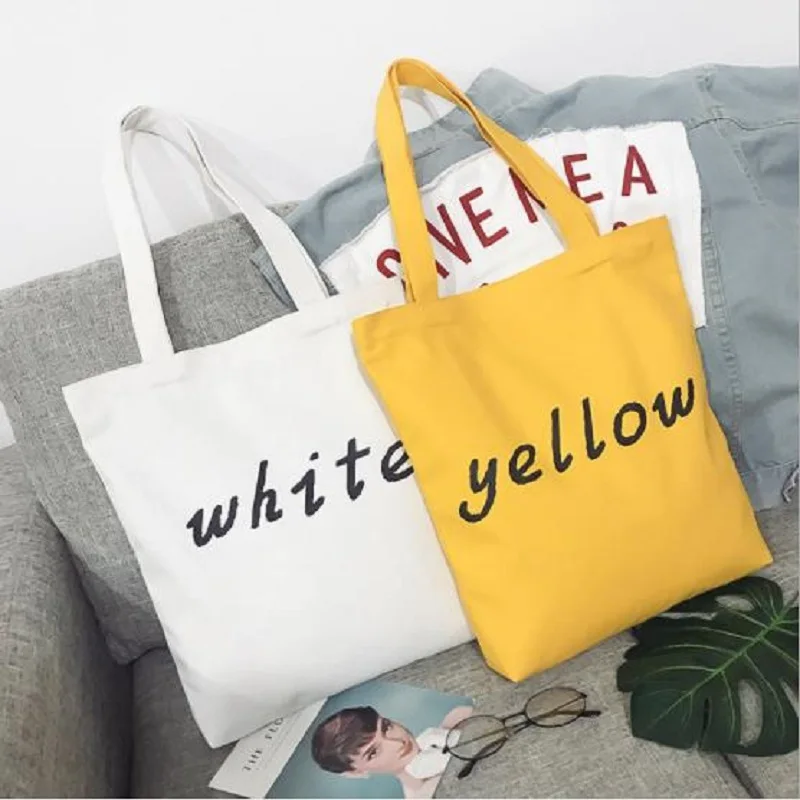 Желтая Холщовая Сумка с буквенным принтом в Корейском стиле Женская