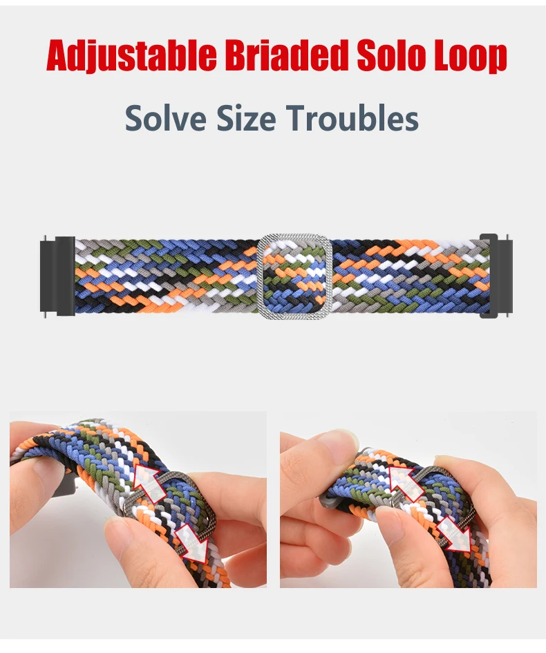 20mm 22mm watch Band for Samsung Galaxy watch 4 classic/active 2/3 46mm 42mm/Adjustable Braided Solo Loop Huawei GT 2 Pro /2e