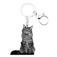 maine coon cat cute keychain animal mini acrylic not 3d car key drop charms girlfriends gift accessories chain silver keyring