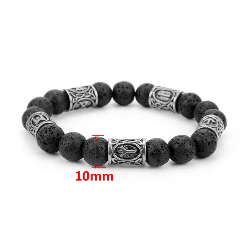 Silver-10mm Винтажный норвежский викинг браслеты Odin Luna символ Шарм Лава камень бусины браслет для мужчин эфирное масло диффузии ювелирные изделия - Окраска металла: Silver-10mm