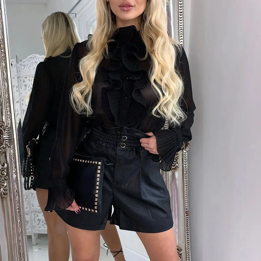 Женский пуловер шифоновая блузка элегантная весна лето модный топ с длинными