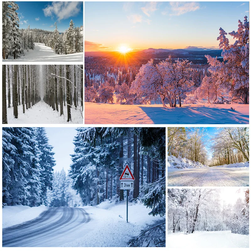 

Winter Natural Scenery Photography Background Forest Snow Landscape Travel Photo Backdrops Studio Props 21101 XJS-01