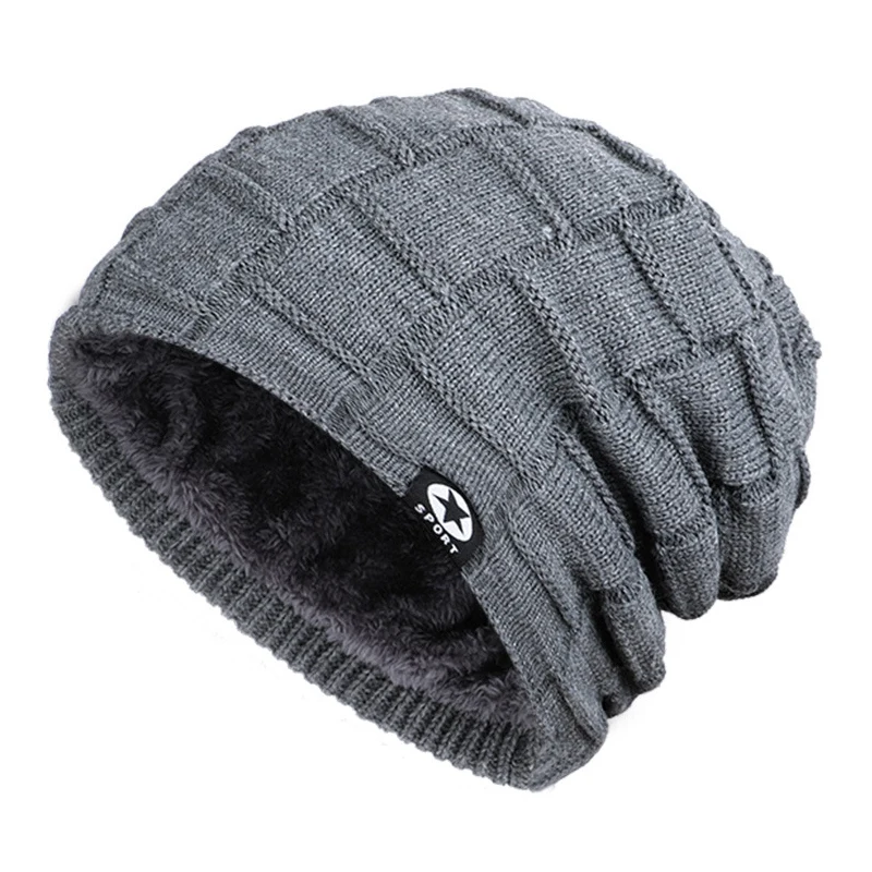 Мужская Женская зимняя теплая вязаная мешковатая Шапка-бини Шерстяная Лыжная