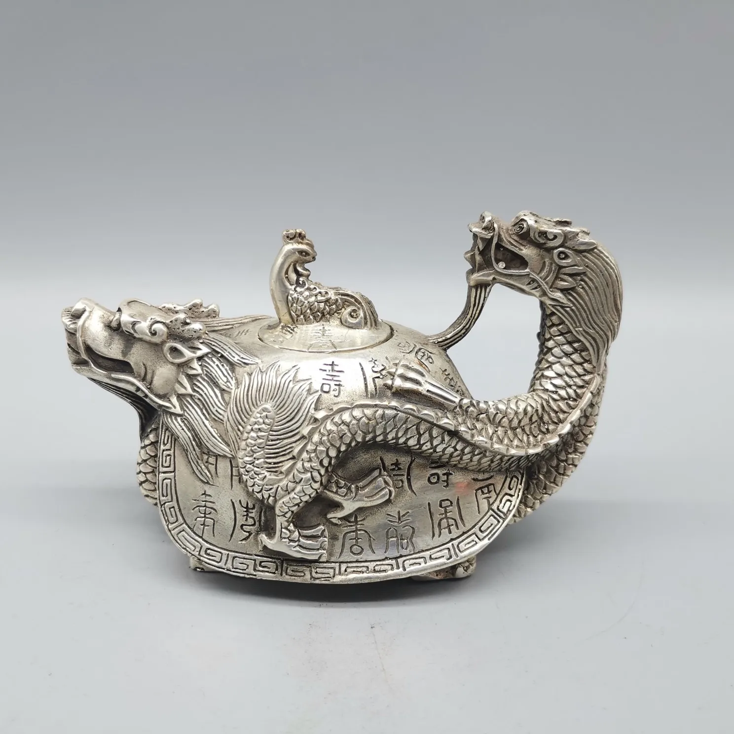 

Collect China Fine Workmanship Tibetan Silver White Copper Sculpture 'Dragon Turtle ' Kettle Metal Crafts Home Decoration