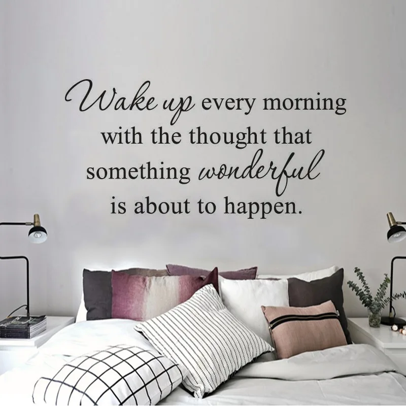 Artistic Fonts Letters Wall Sticker DIY Art Removable Morning Wake Up Mural Bedroom Wall Decals Wall Stickers Home Room Decor