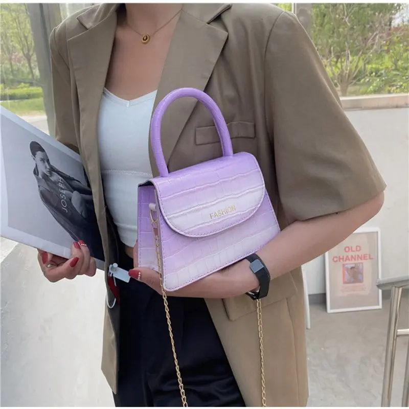 

Gradient Color Women's Bag 2021 New Spring and Summer Crocodile Pattern Flip Cover Shoulder Bag Handbags Crossbody Bags